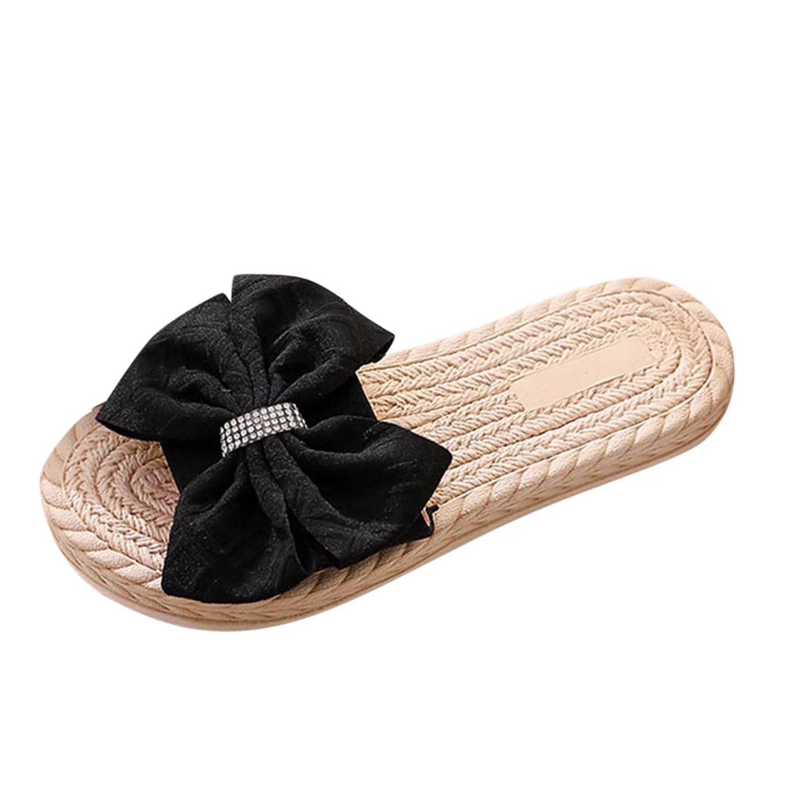 Slippers for Women Fashion Spring And Summer Women Slippers Straw Espadrille Bow Rhinestone Flip ... | Walmart (US)