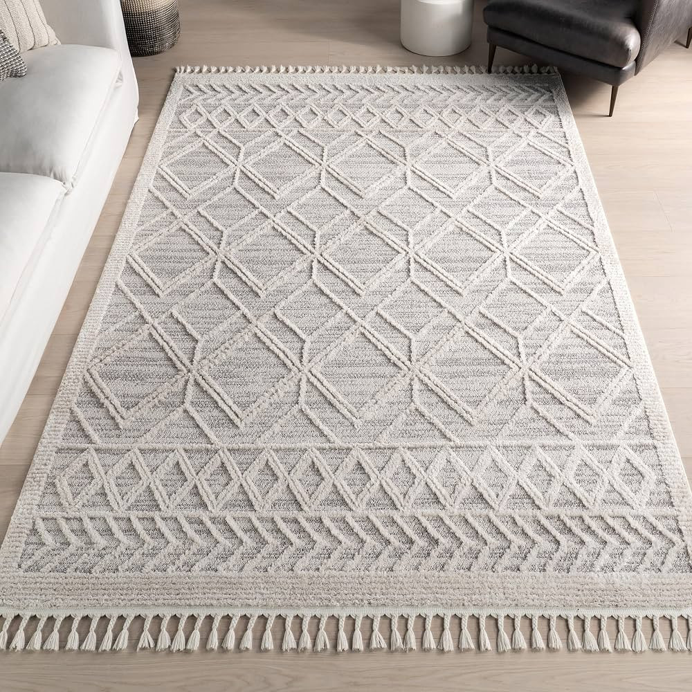 nuLOOM 8x11 Ansley Moroccan Tassel Area Rug, Light Grey, High-Low Textured Bohemian Design, Plush... | Amazon (US)