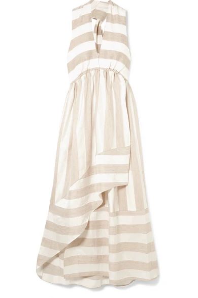 Paper London - Bianca Striped Halterneck Voile Midi Dress - Beige | NET-A-PORTER (US)