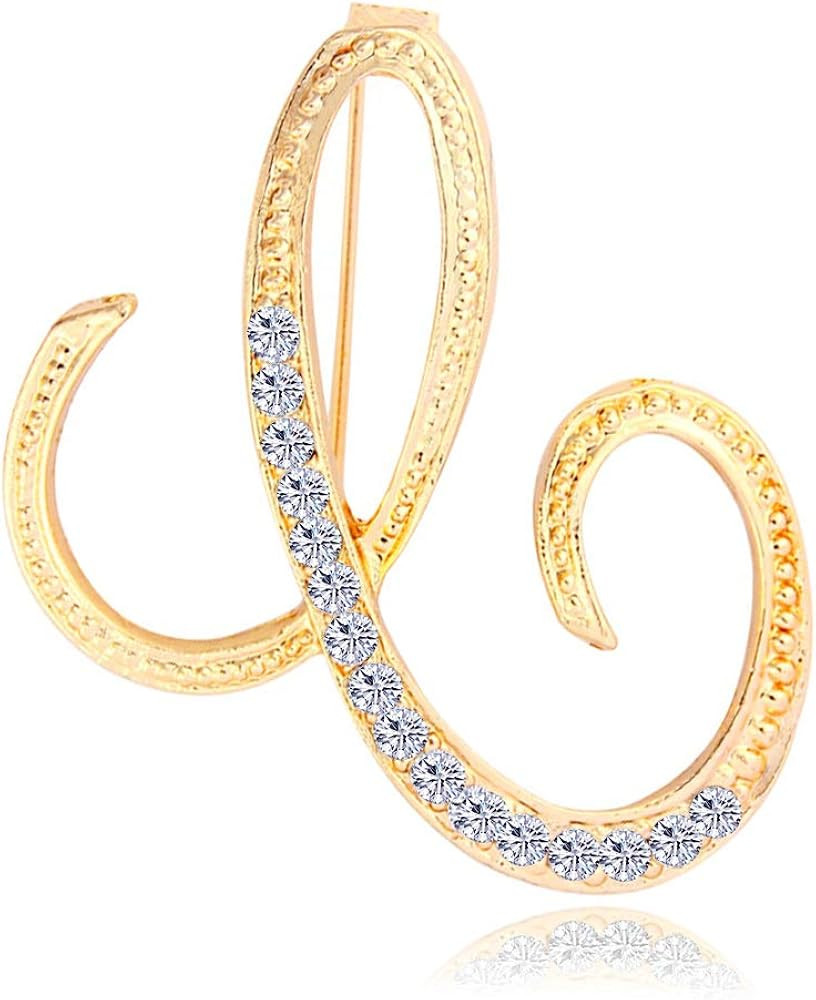 Letter Brooch Pins Initial Rhinestone Brooch for Women Crafts Gold A-Z | Amazon (US)