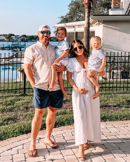 Wearing xs in white dress (34 weeks pregnant), sandals tts // Scott is wearing XL in button down // boys outfits linked too! // family, patriotic, Memorial Day, Fourth of July // 

#LTKbump #LTKkids #LTKfamily