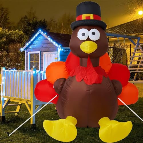 Takuvan Thanksgiving 6FT Inflatable Turkey with Pilgrim Hat Yard Decoration - LED Light Up Blow Up Turkey for Outdoor Indoor Lawn Thanksgiving Yard Decorations and Autumn Holiday Family Party Display | Amazon (US)