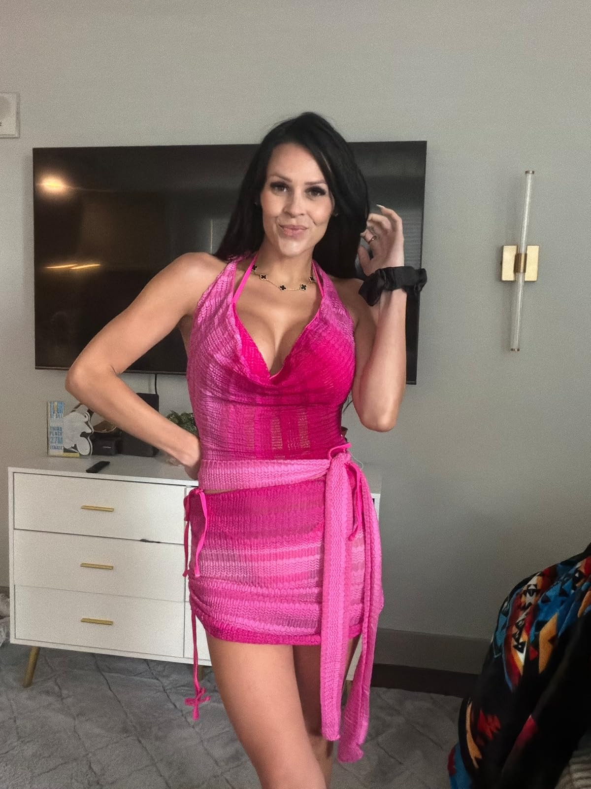Pretty in pink! This gorgeous matching knit halter top and mini skirt set is perfect for your next summer vacation or date night. Click the link in bio to shop this exact look! #LTKstyletip #SummerOutfits #VacationStyle 

 #LTKdayinmylife #LTKgrwm #LTKootd