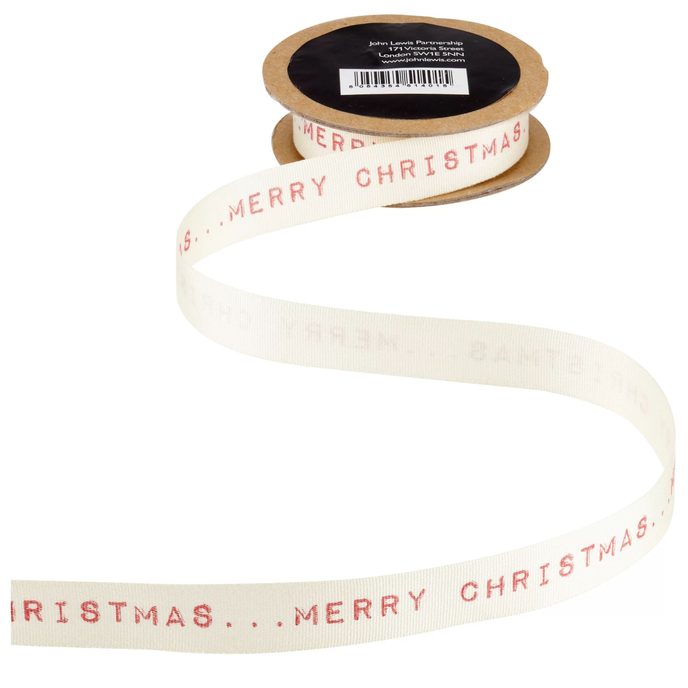 John Lewis & Partners Merry Christmas Ribbon, 3m, Natural | John Lewis (UK)