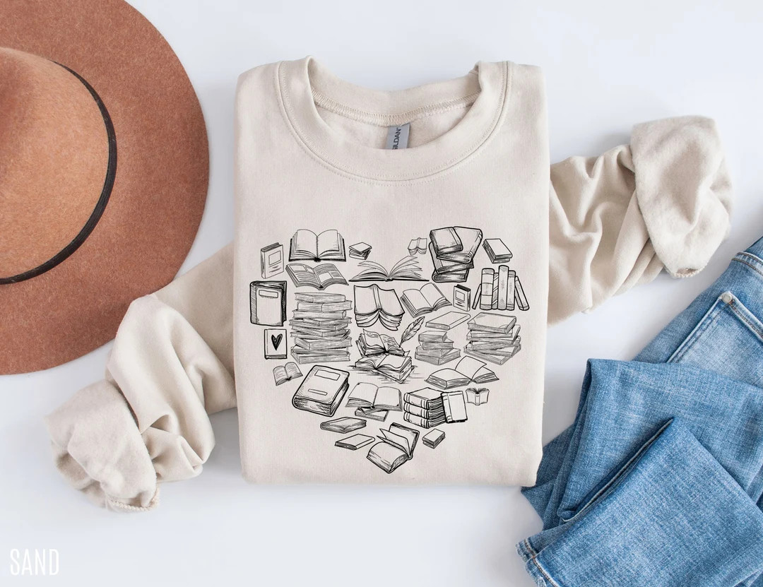 Book Heart Sweatshirt, Book Sweatshirt, Book Lover, Reading Shirt, Gift for Book Lover, Book Merc... | Etsy (US)