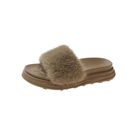 GENILU Women Lightweight Cozy Slip On Furry Slipper Wear-Resistant Anti-Slip Winter Warm Faux Fur Sl | Walmart (US)