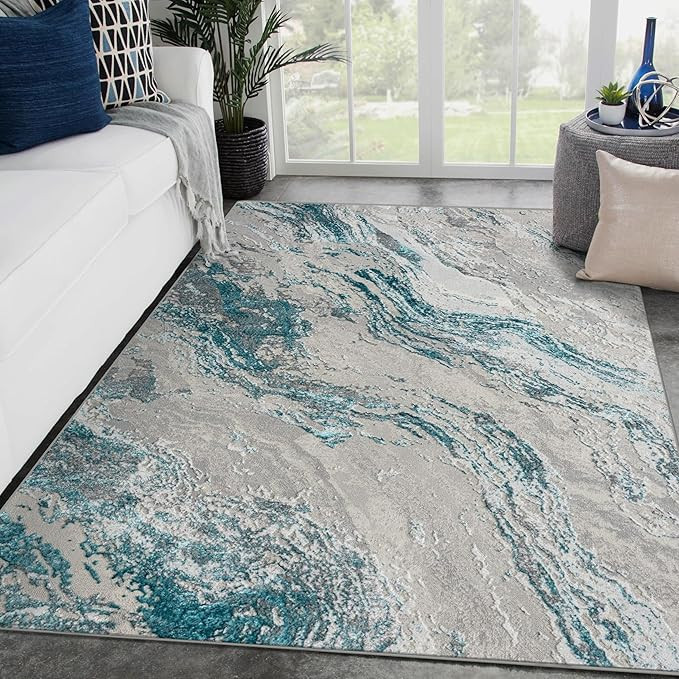 LUXE WEAVERS Modern Abstract Indoor Turquoise 5x7 Area Rug | Amazon (US)
