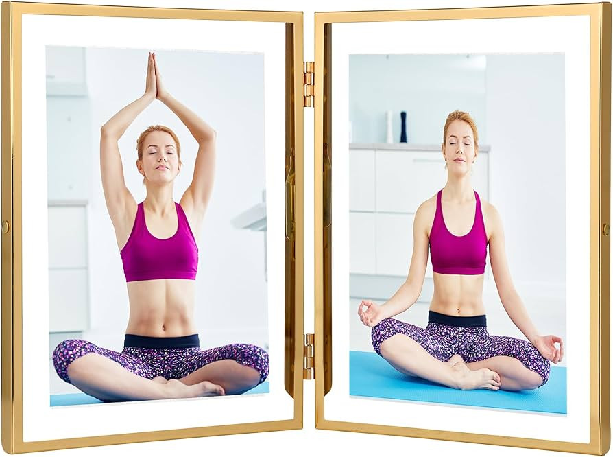 Gold 5x7'' Double Floating Frame For Photo Sizes 3.5 x5'', 4x6'',5x7''Gold Plated Metal double Ph... | Amazon (US)
