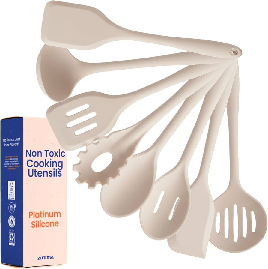 Non-Toxic Platinum Silicone Kitchen Utensil Set of 8 \u2013 Non-Scratch Cooking Spoons & Spatulas... | Amazon (US)