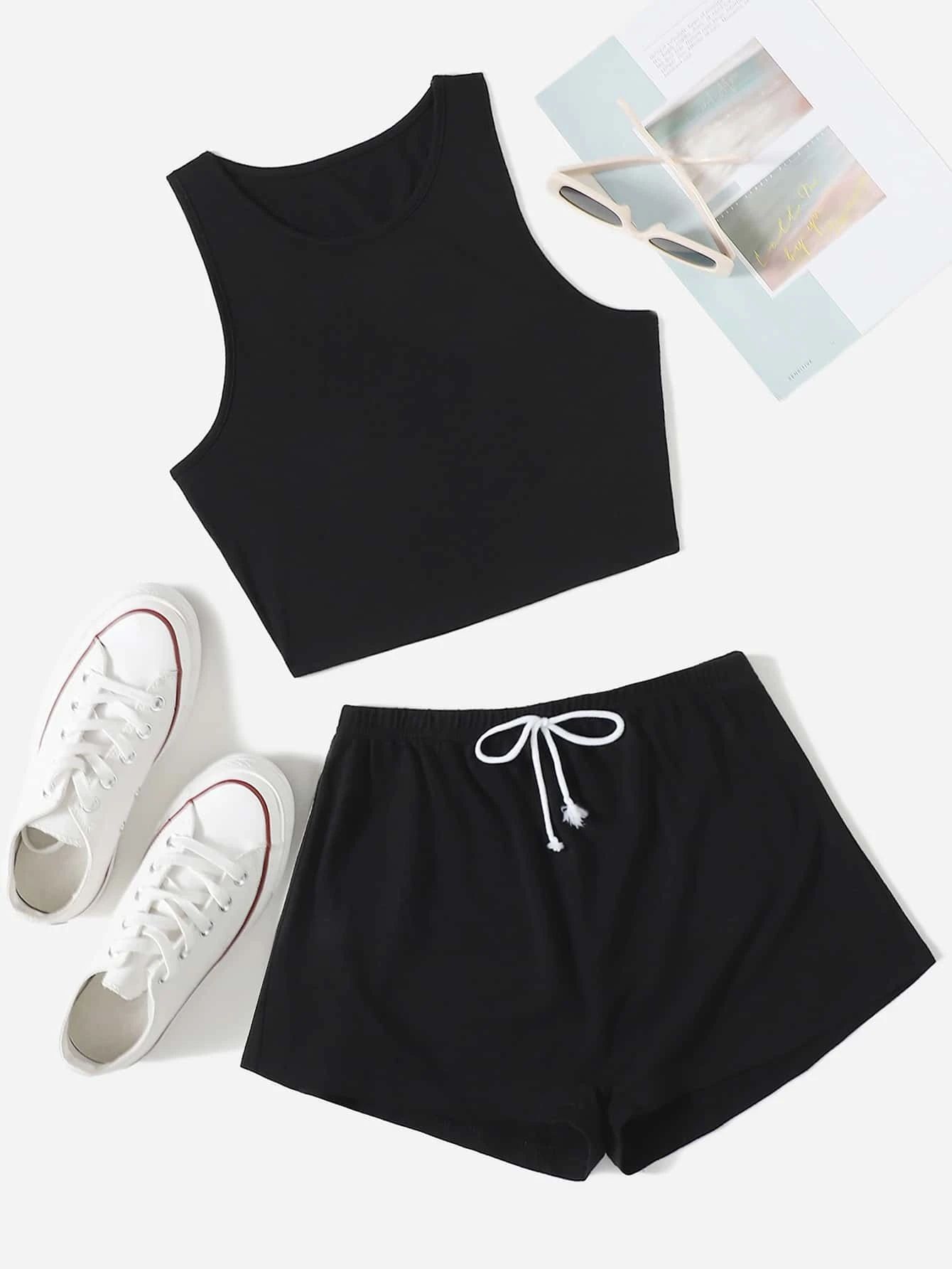 Crop Tank Top & Knot Front Shorts | SHEIN