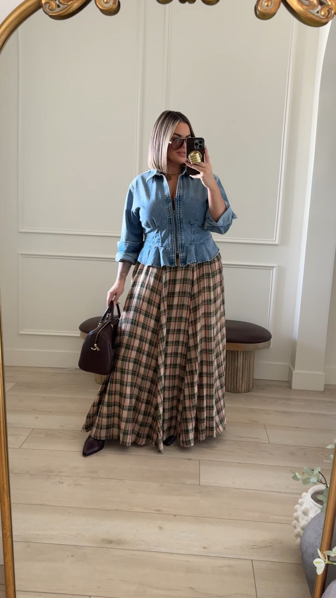 Amazon Denim Jackets 

Outfit 1 
Skort size up I’m doing a 14 
Tee L but it is old I’ll link current styles .
Jacket XL 
Boots also older style but linked the Amazon look 4 less option

Outfit 2 
Pants xl 
Tube top L 
Jacket L 

Outfit 3 
Jacket xl could have done L ( almost sold out so I also linked 2 similar options ) 
Skirt size down I’m doing a M 
Boots are old linked similar. 

Outfit 4 
Cargos xl 
Tank L 
Jacket L ( size up if you want it more oversized ) 
Boots are old hoping they are still in stock if not I’ll link similar 

Outfit 5 
Jacket xl 
Top L 
Pants L reg length