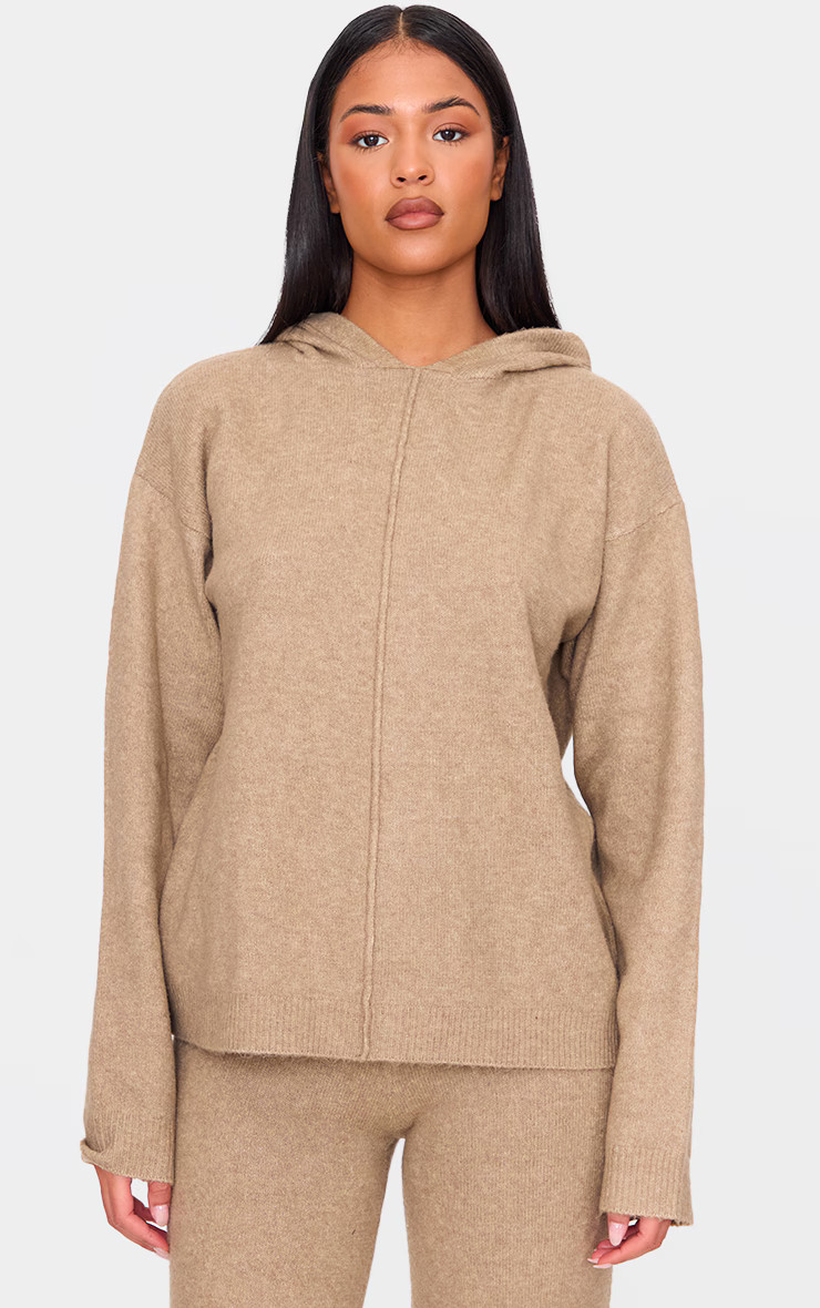 Tall Light Mocha Soft Knit Oversized Hoodie | PrettyLittleThing UK