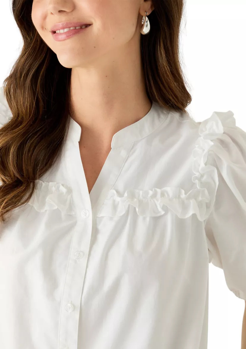 Women's Puff Sleeve Ruffle Yoke Trim Dress | Belk
