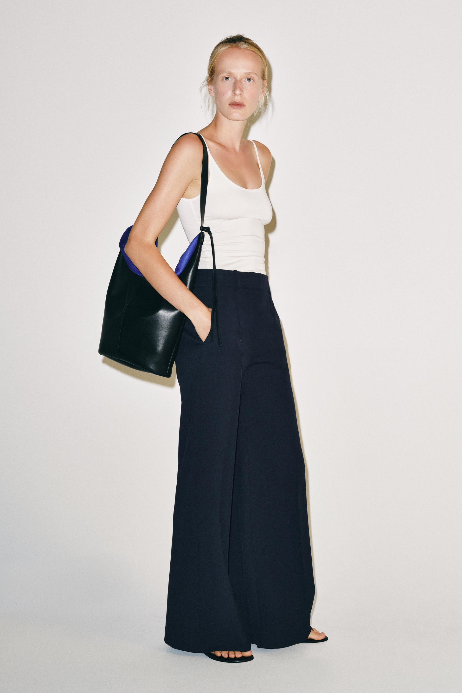 Zara - Zw Collection Wide-Leg Trousers - Navy Blue - Xl - Woman | Zara US