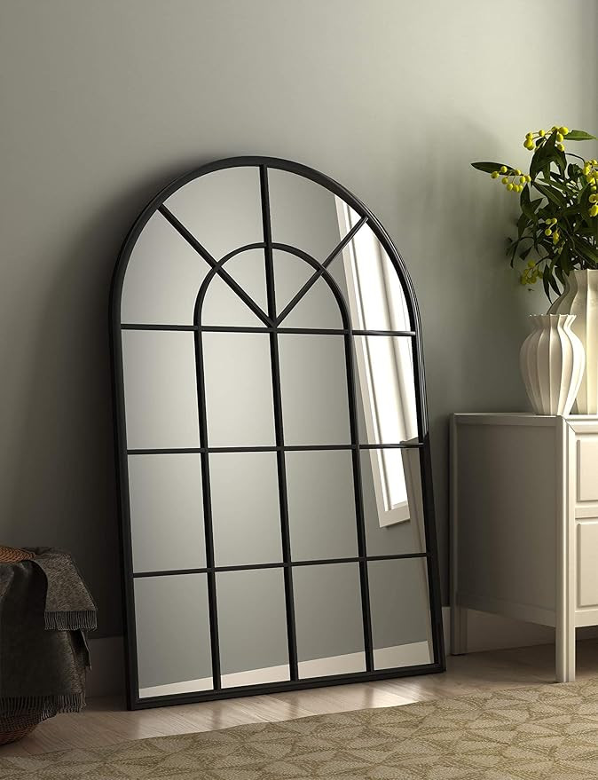 Black Arched Window Wall Mirror - Large Metal Frame 32X46 in Farmhouse Rustic Vintage Entryway Mi... | Amazon (US)