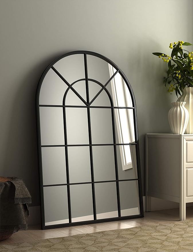 SIERSOE Black Arched Window Wall Mirror - Large Metal Frame 32X46 in Farmhouse Rustic Vintage Ent... | Amazon (US)