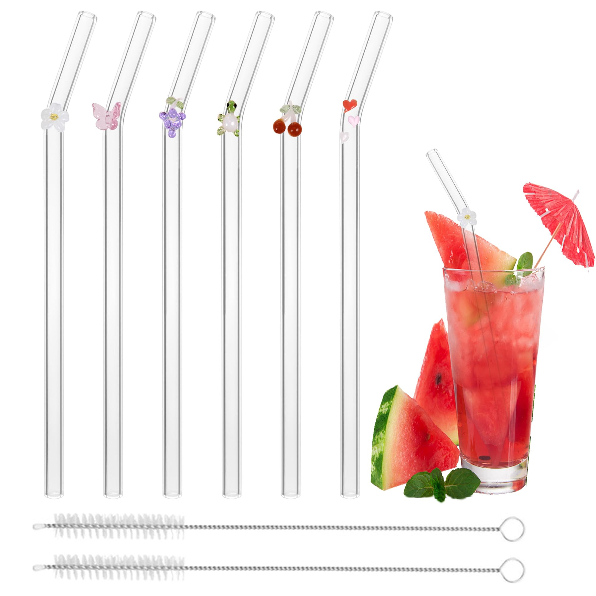 6 PCS Glass Straws, Reusable Straw Drinking Replacement Straws for Cups Tumbler, Coffee Cup Straw... | Amazon (UK)