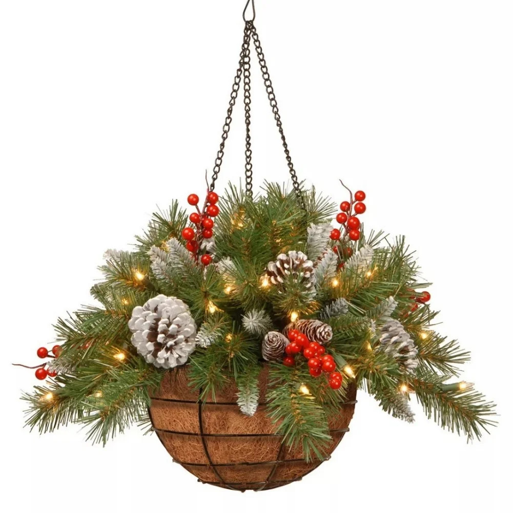 Artificial Christmas Hanging Basket,Outdoor Christmas Decor Warm LED Lights Decorative Hanging Or... | Walmart (US)