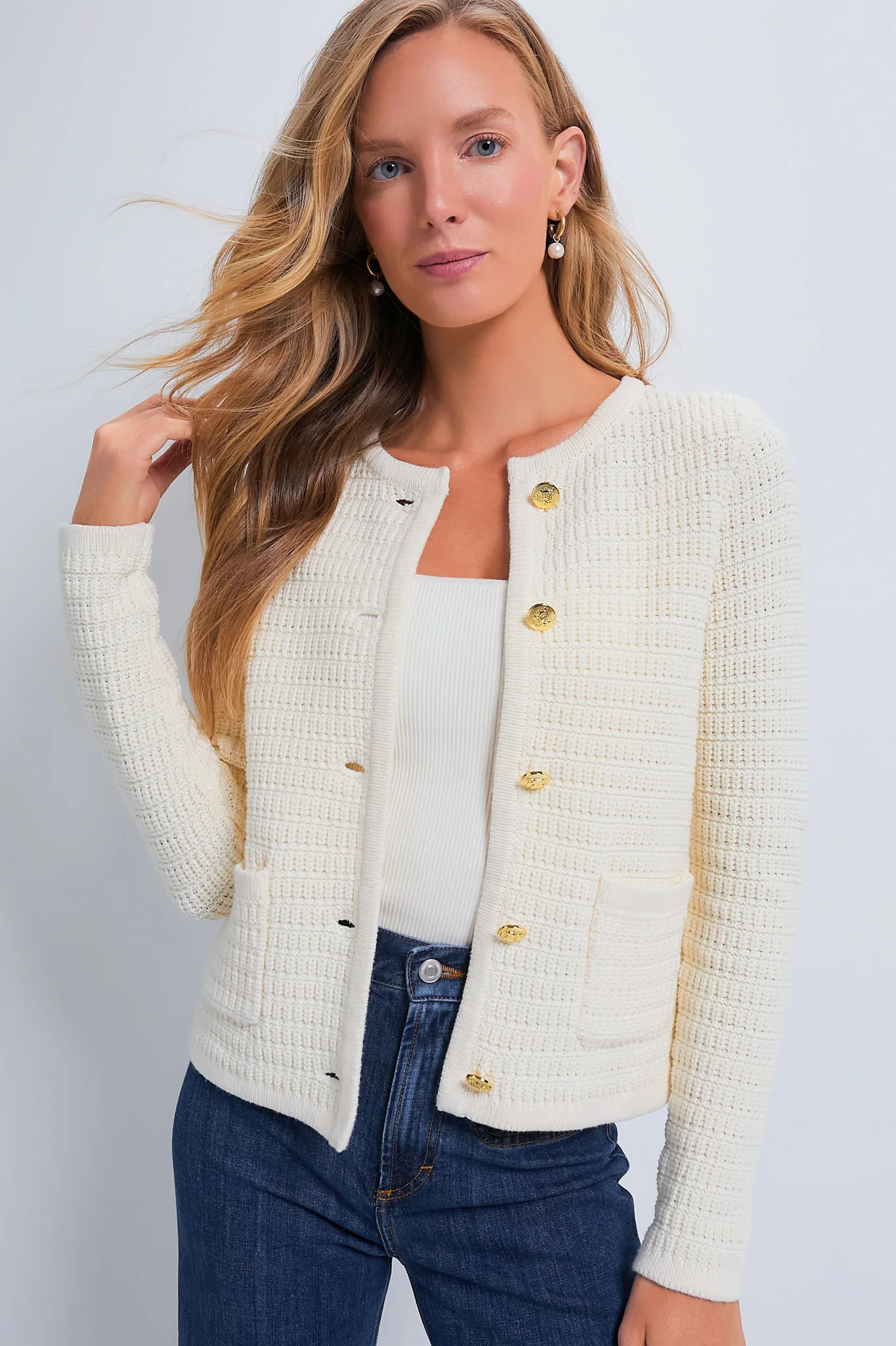 Cream Woven Maybourne Cardigan | Tuckernuck (US)