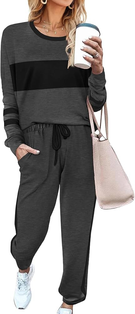 Aloodor Sweatsuit for Women 2 Piece Outfits for Womens Crewneck Sweatshirts Pullover | Amazon (US)
