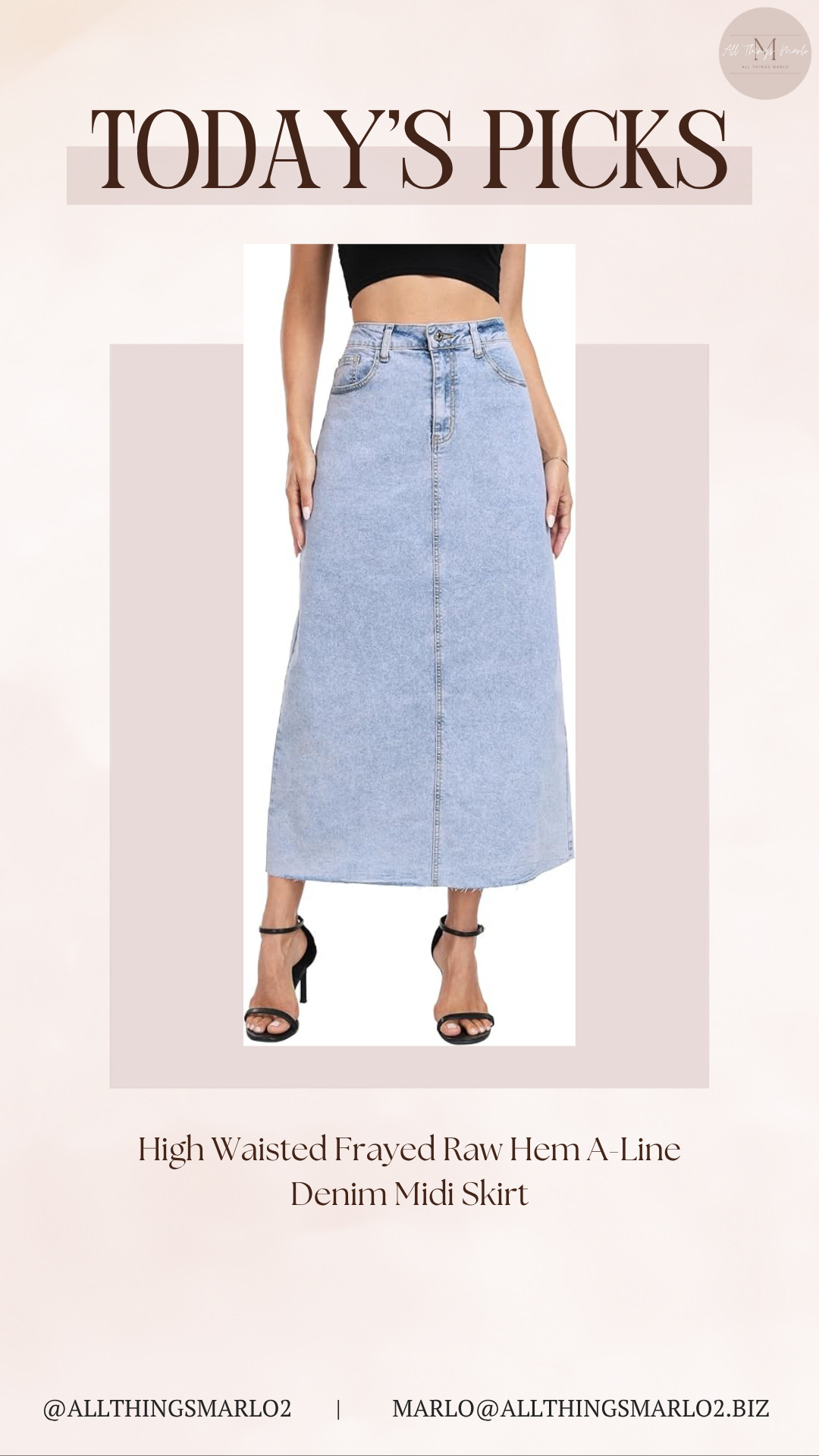 High Waisted Frayed Raw Hem A-Line Denim Midi Skirt 

 #LTKSeasonal #LTKWorkwear #LTKTravel