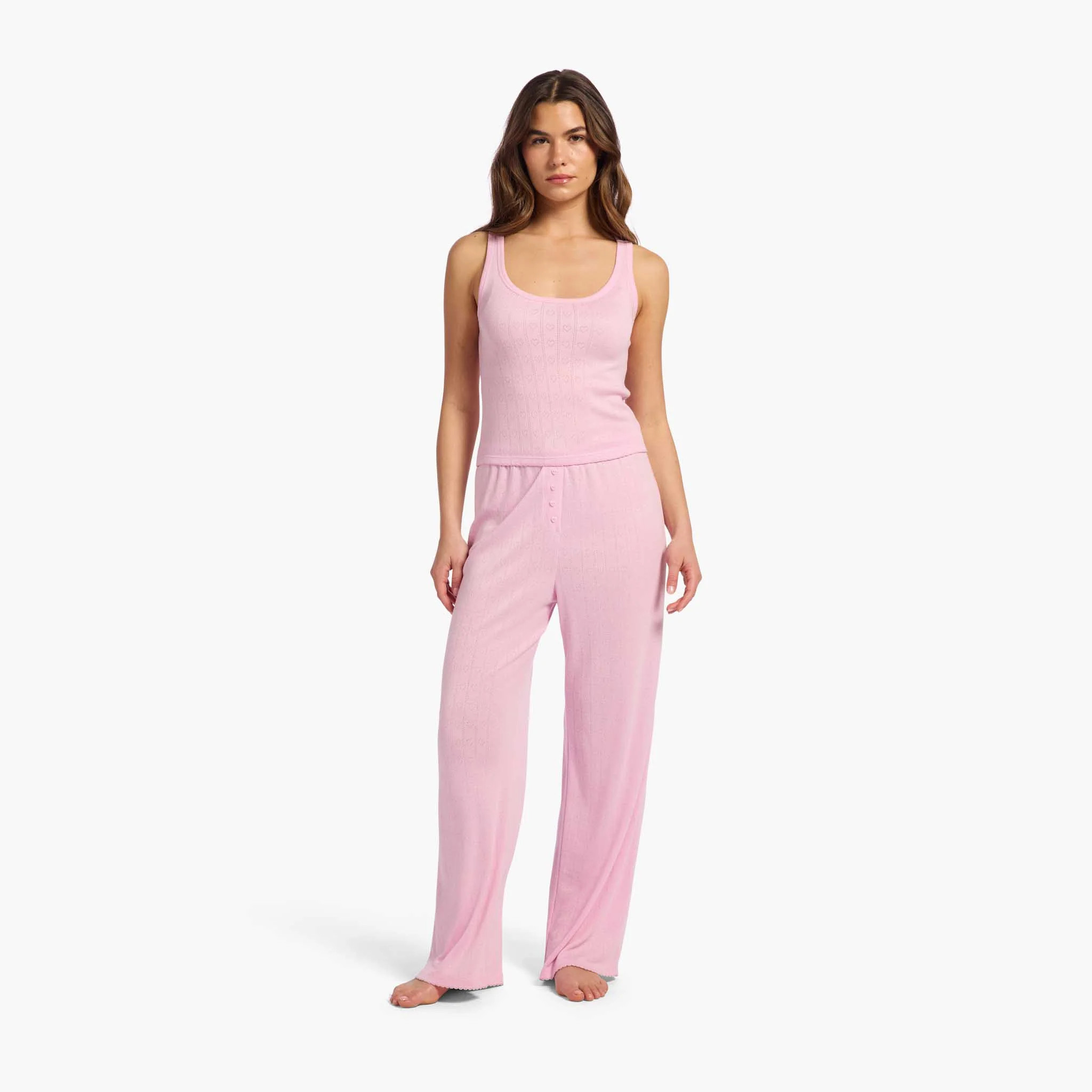 Heart Pointelle Pajama Wide Leg Pant | Bon Bon | Nuuds US