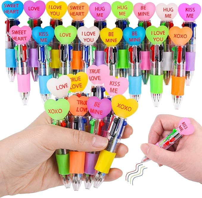LiYiQ 25 Pcs Valentine's Day Conversation Colorful Multicolor Pen in One Cartoon Cute Fun 4-in-1 ... | Amazon (US)