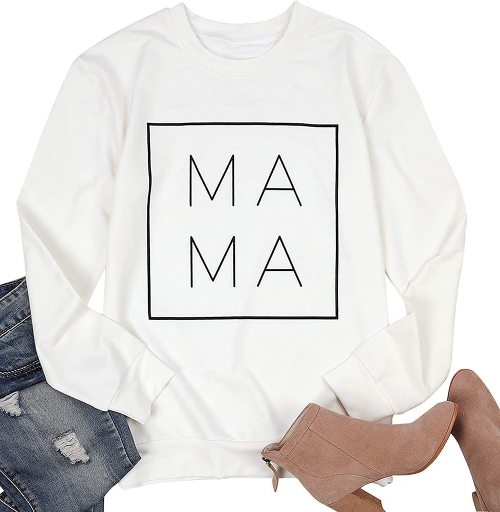 EGELEXY Mama Sweatshirt Women Funny Letter Print Mom Life Blouse Tops Casual Long Sleeve Pullover... | Amazon (US)