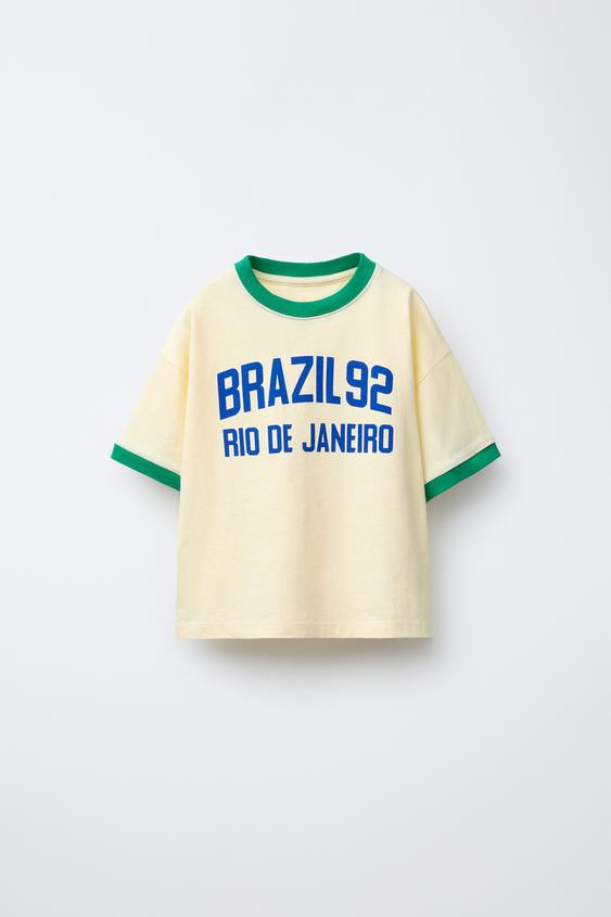 CONTRAST TRIM TEXT T-SHIRT | Zara US