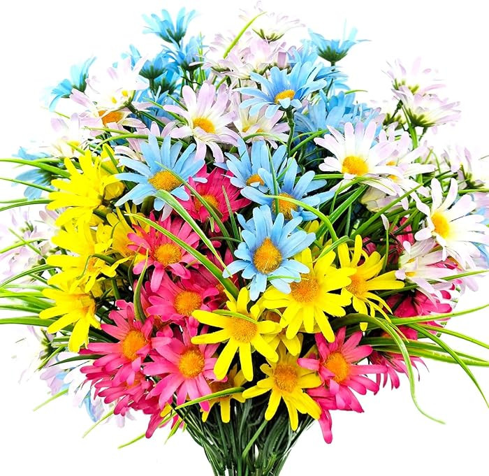 4 Bundles Artificial Large Daisy Fake Plants Flowers Faux Silk Wildflowers Bouquet Outdoor UV Res... | Amazon (US)