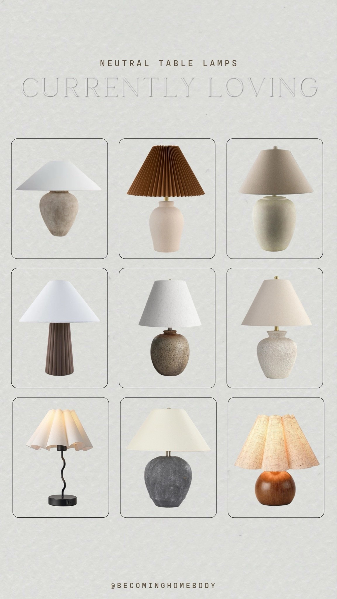 Neutral table lamp roundup 🤎 The prettiest table lamps for a living room, kitchen, office, bedroom — or any place in an earthy, organic home. 🙌🏻
