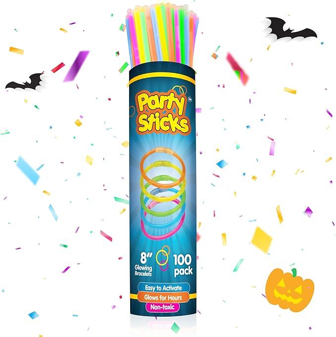 PartySticks Glow Sticks Bulk Party Favors 100pk with Connectors - 8 Inch Glow in the Dark Party S... | Amazon (US)