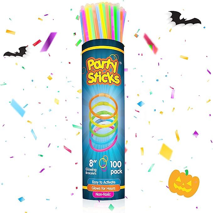 PartySticks Glow Sticks Bulk Party Favors 100pk with Connectors - 8 Inch Glow in the Dark Party S... | Amazon (US)