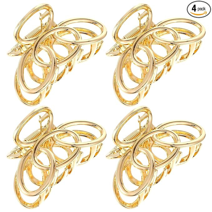 Metal Claw Clips for Women, 4 Pcs 2 Inch Claw Hair Clips, Non-Slip Strong Clamps, Gold Hairpin fo... | Amazon (US)