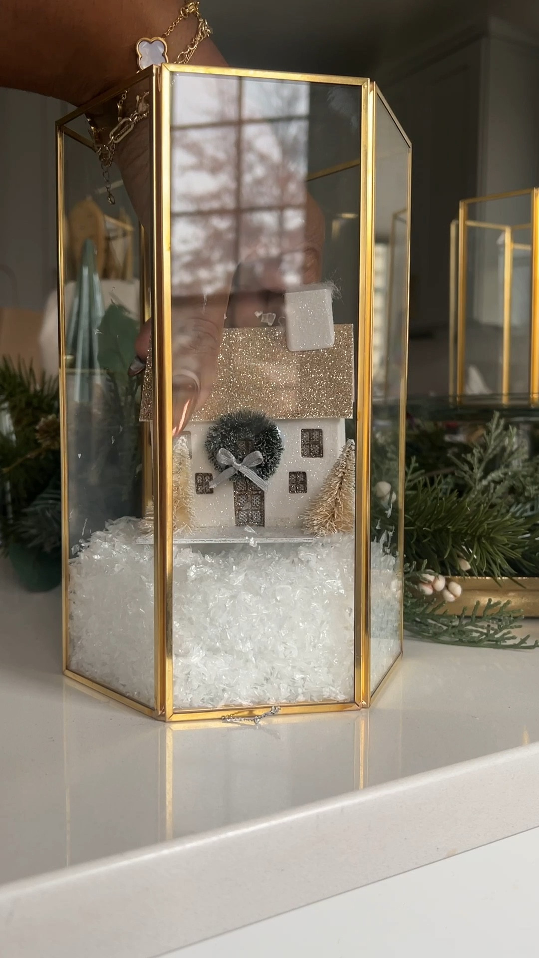 Holiday centerpiece idea, Christmas decor, home decor, garland, ornaments