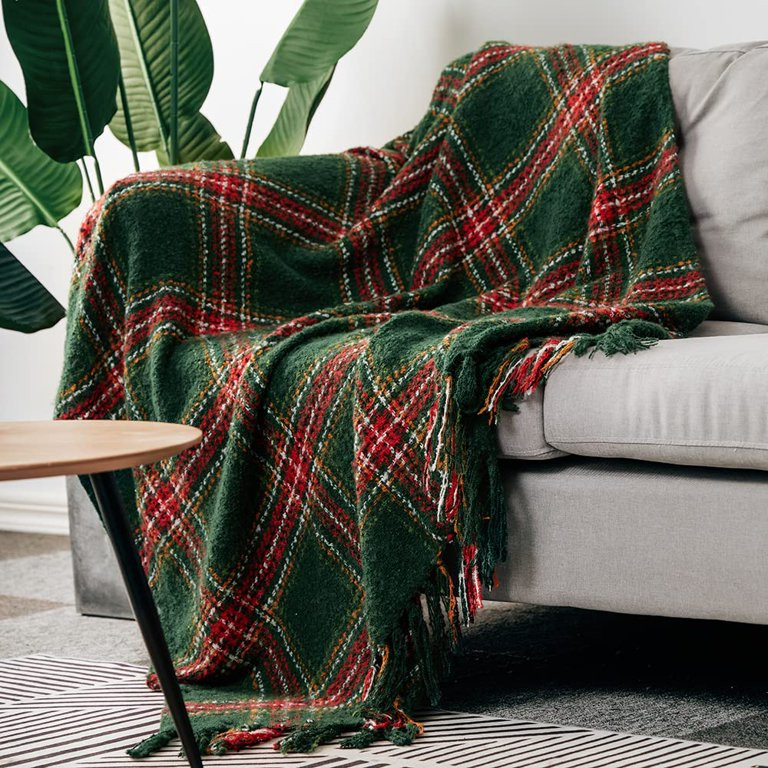 Christmas Home Decor Plaid Throw Blanket with Tassles Plush Christmas Decoration, 50"x60" | Walmart (US)