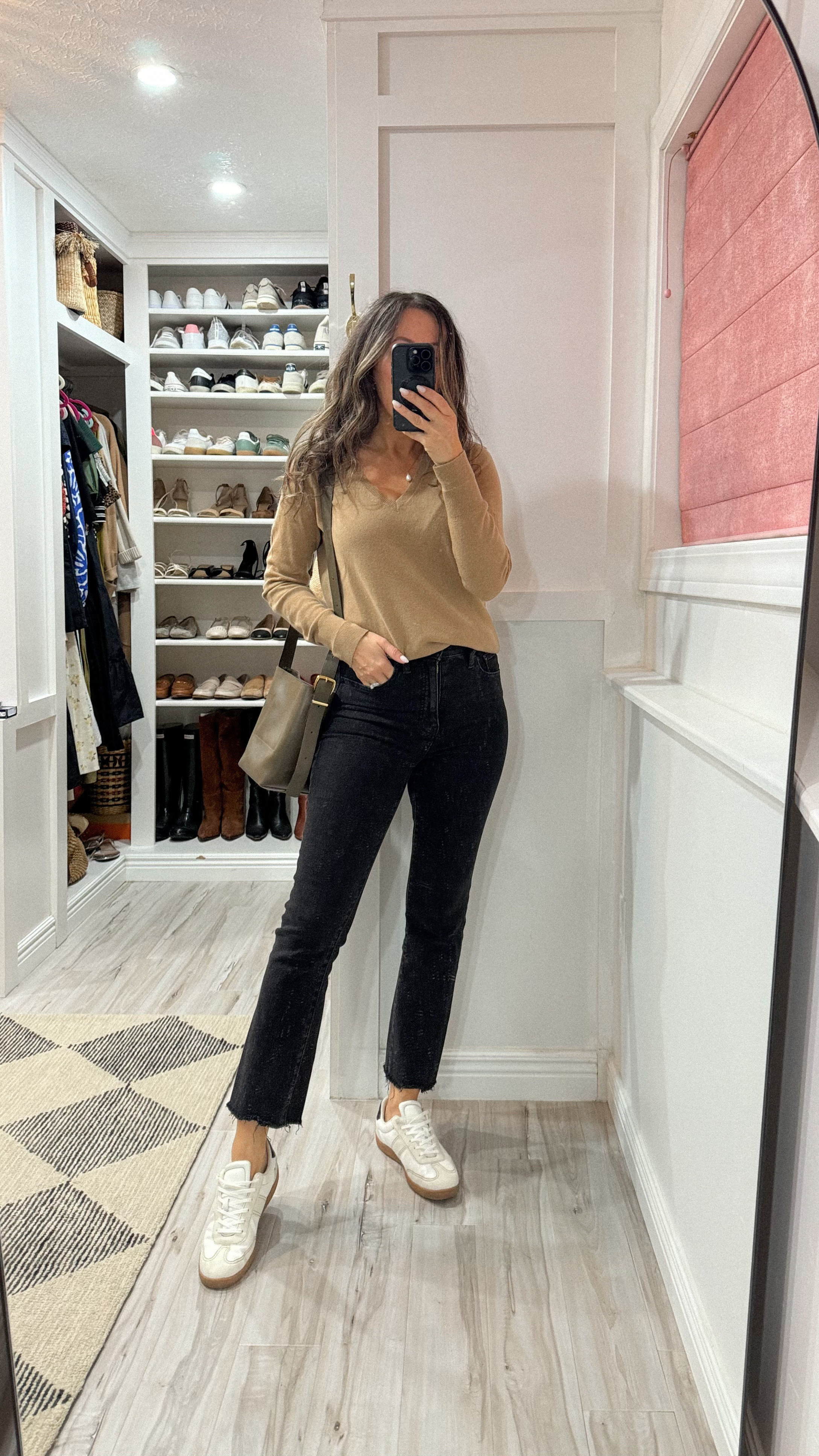 Jeans run tts for me.  
Sneakers tts. 
Cashmere sweater in small.  

#LTKxMadewell #LTKFindsUnder100 #LTKSaleAlert