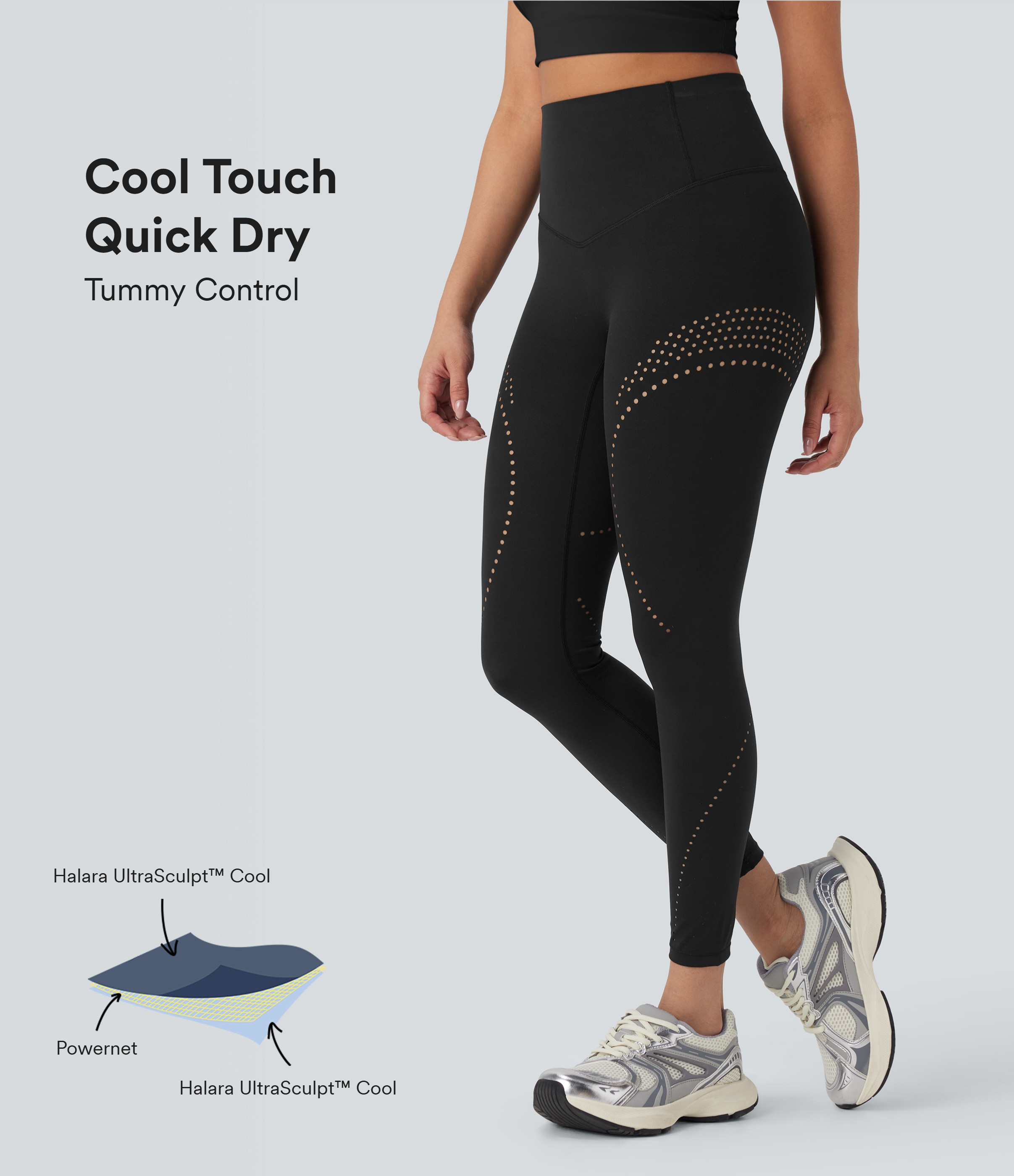 Halara Halara UltraSculpt™ Cool Quick Dry High Waisted Tummy Control Ventilation Perforated Yoga Leggings-UPF 50+  - Black - XS(7/8) | HALARA