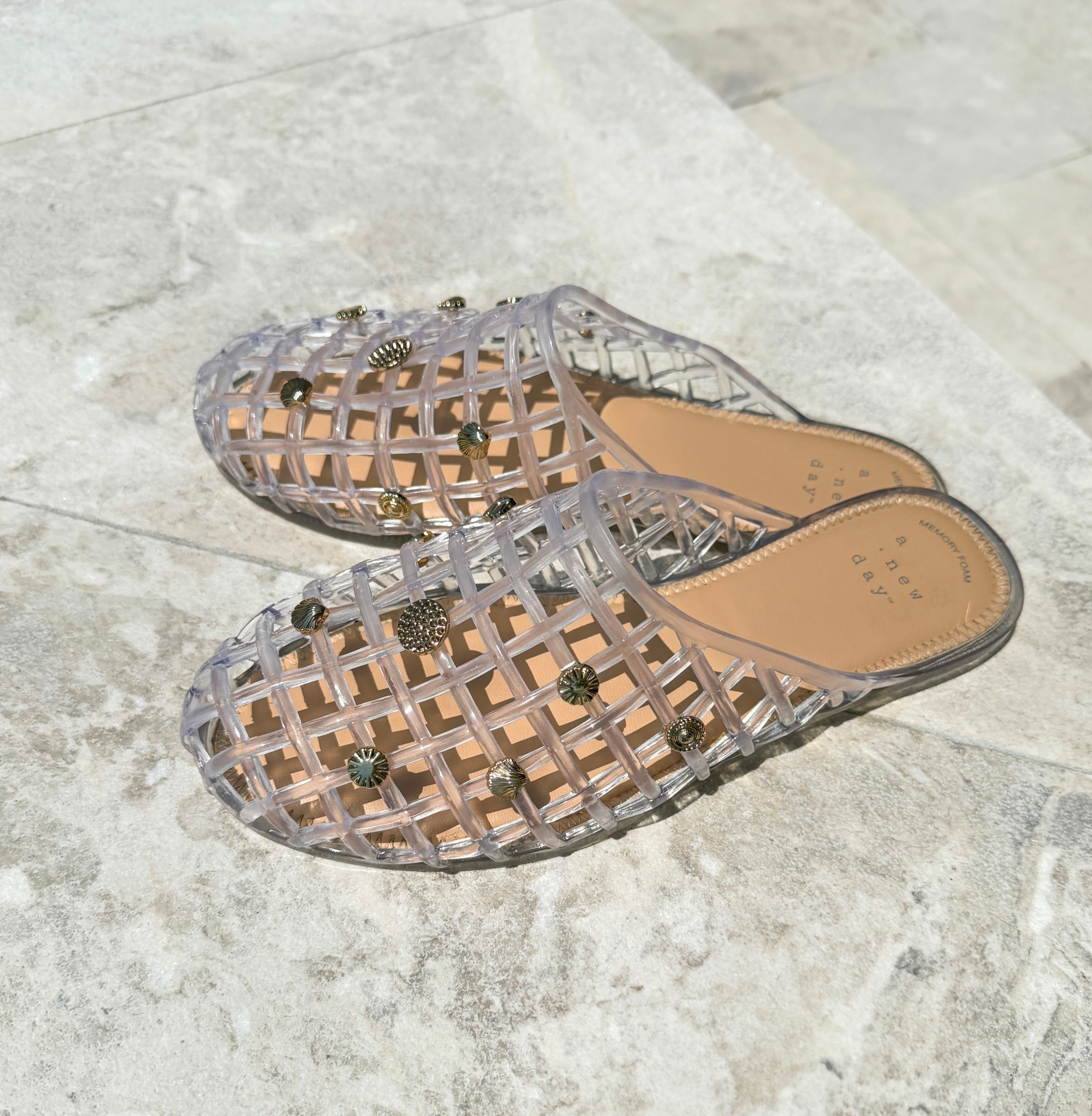 High sell out risk!! New jelly slides from Target with gold seashell embellishments! They are soft and comfy to wear! Turn on notifications for when your size is in stock! 

#LTKdayinmylife #LTKootd