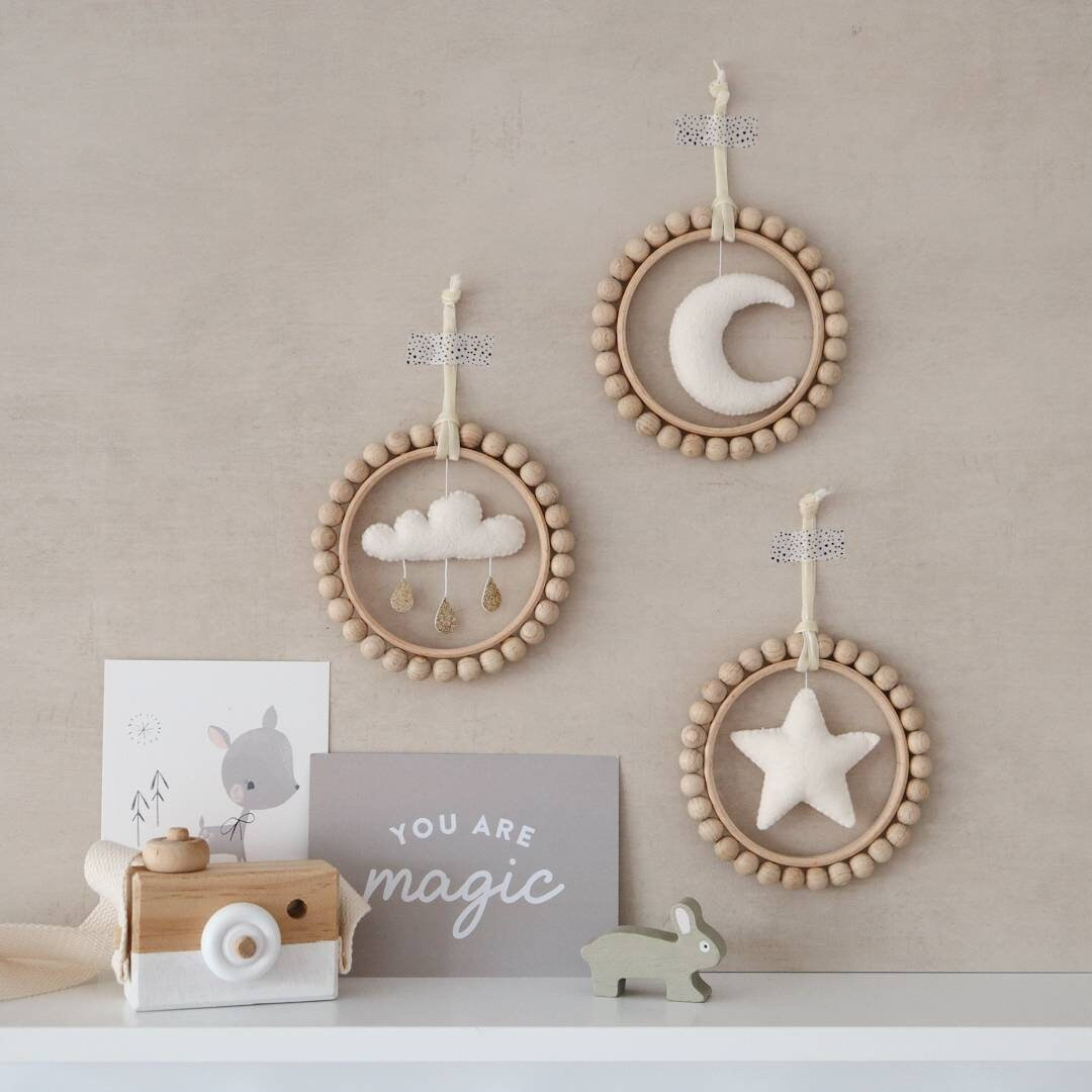 Beaded Hoop Mobile, Moon Mobile, Star Mobile, Raincloid Mobile, Nursery Decor, Playroom Decor, Bo... | Etsy (US)