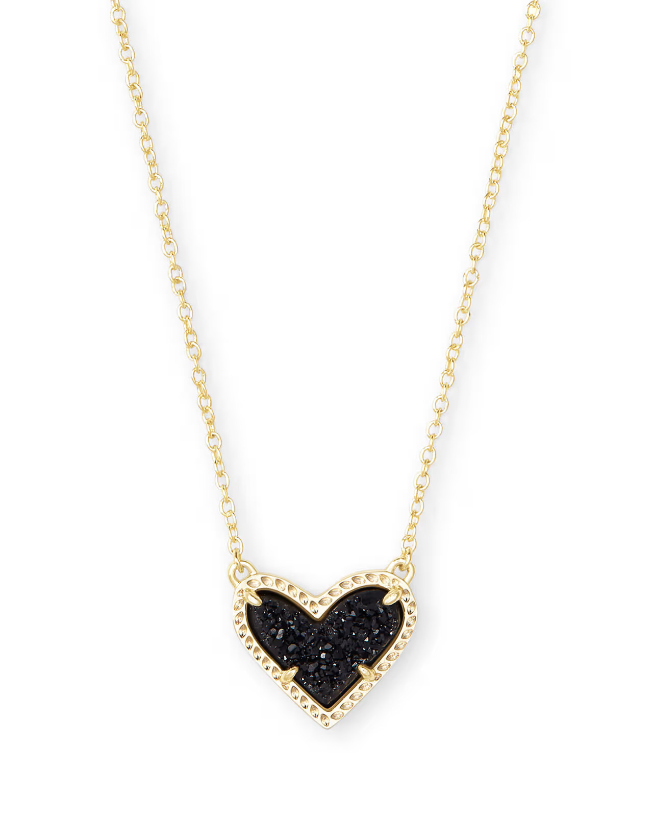 Ari Heart Gold Pendant Necklace in Black Drusy | Kendra Scott