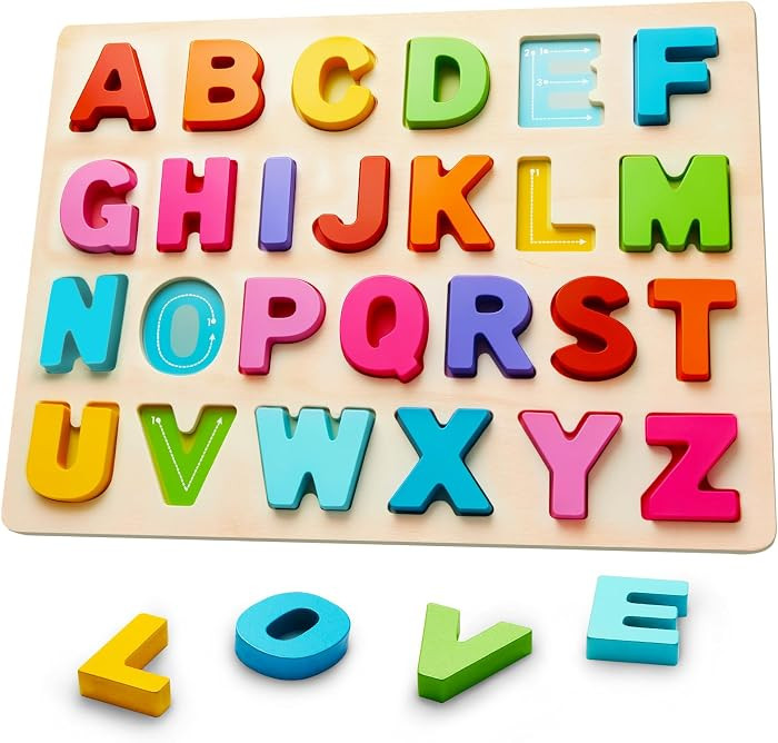 Wooden Alphabet Puzzles, ABC Learning Toys for Toddlers | Amazon (US)