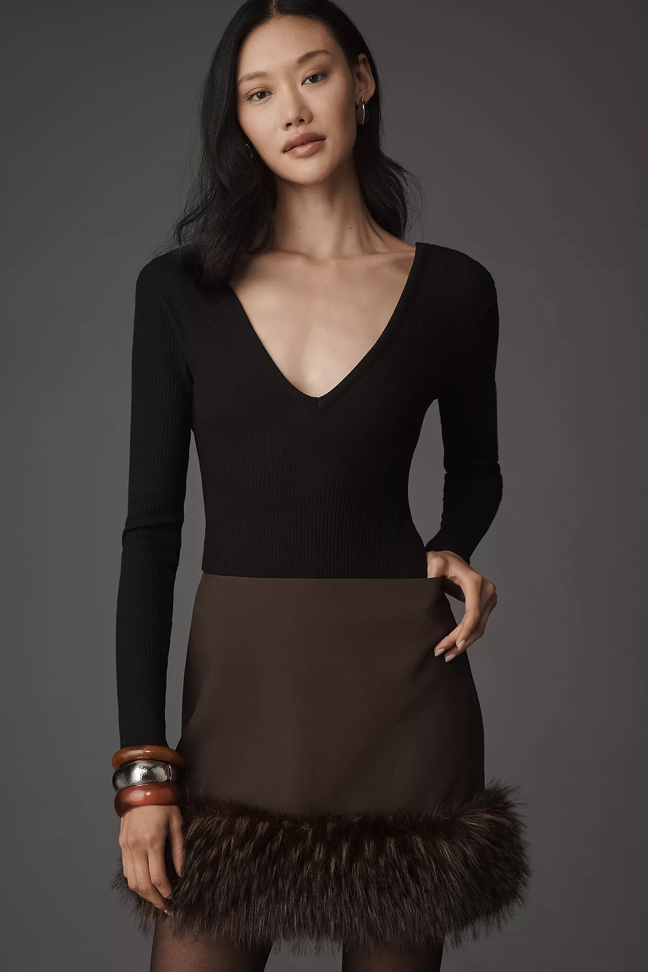 APPARIS Meadow Faux Fur Trim Mini Skirt | Anthropologie (US)