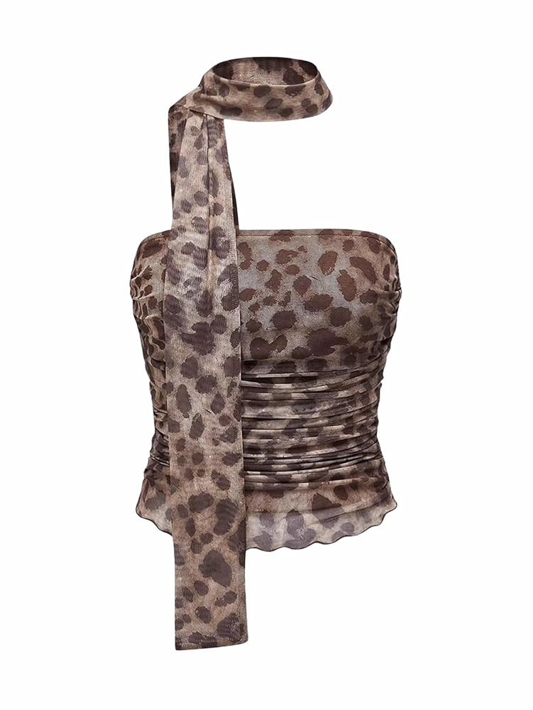 Women's Leopard Print Tube Top Cheetah Print Top Ruched Strapless Mesh Halter Tops for Women Goin... | Amazon (US)