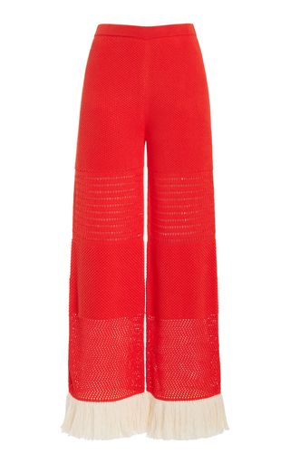 Carisa Fringe-Detailed Knit Cotton Wide-Leg Pants | Moda Operandi (Global)