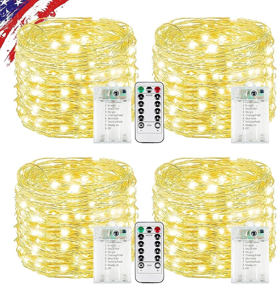 KAQ Fairy Lights Battery Operated with Remote, 4Pack 80FT 240LED Warm White | Amazon (US)