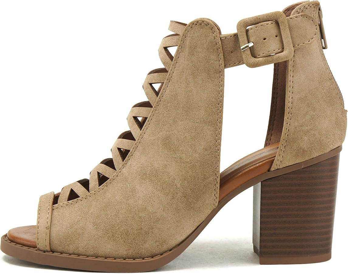 Soda Aran ~ Women Open Toe Crisscross Straps Back Zipper High Heel Fashion Sandal with Adjustable... | Amazon (US)