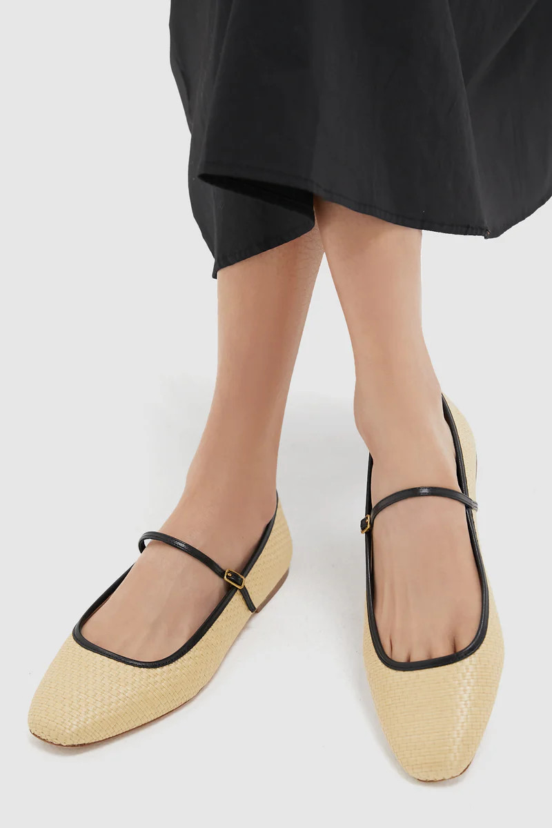 Natural and Black Ellie Raffia Flats | Tuckernuck (US)