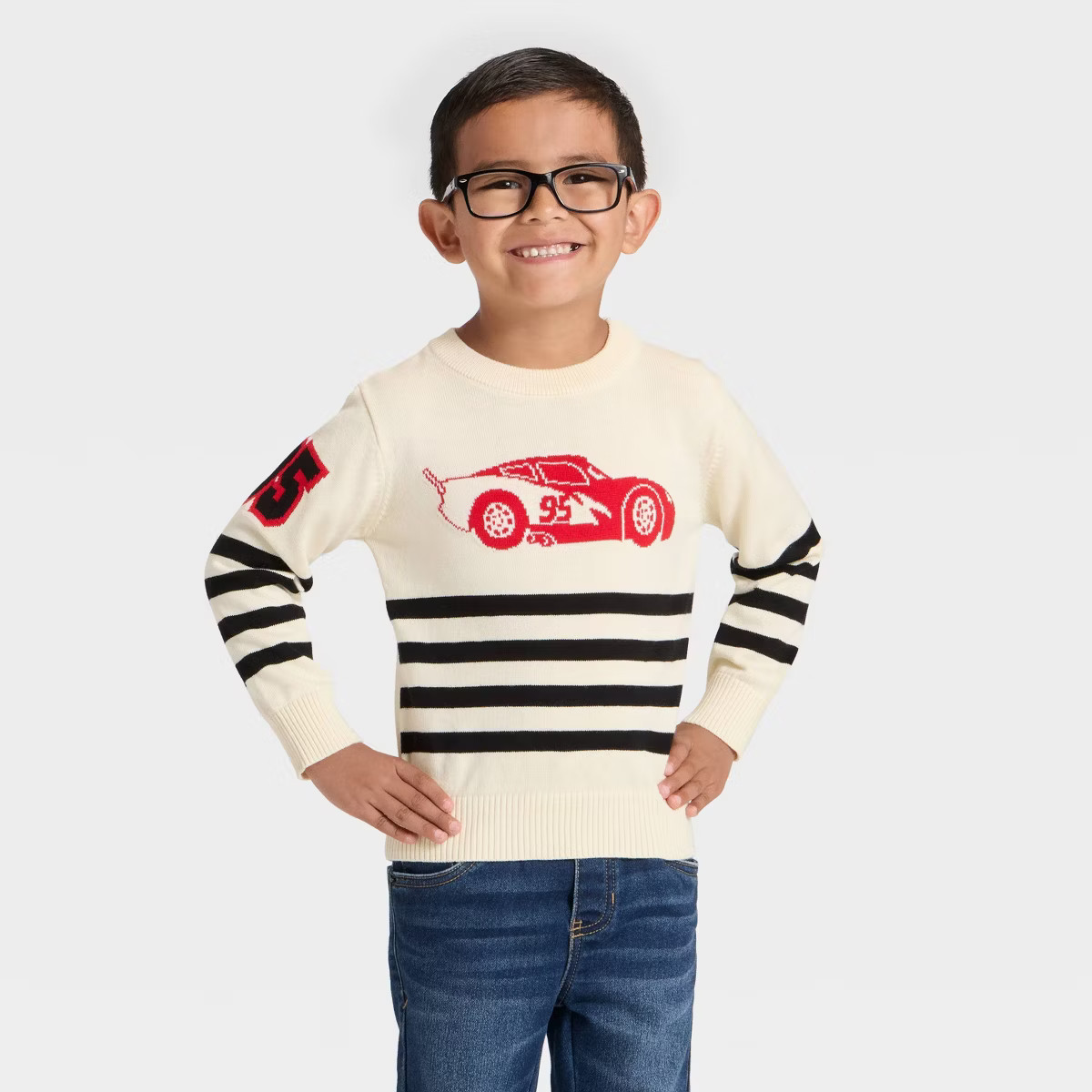 Toddler Boys' Disney Cars Lightning McQueen Racing Pullover Sweater - Ivory | Target