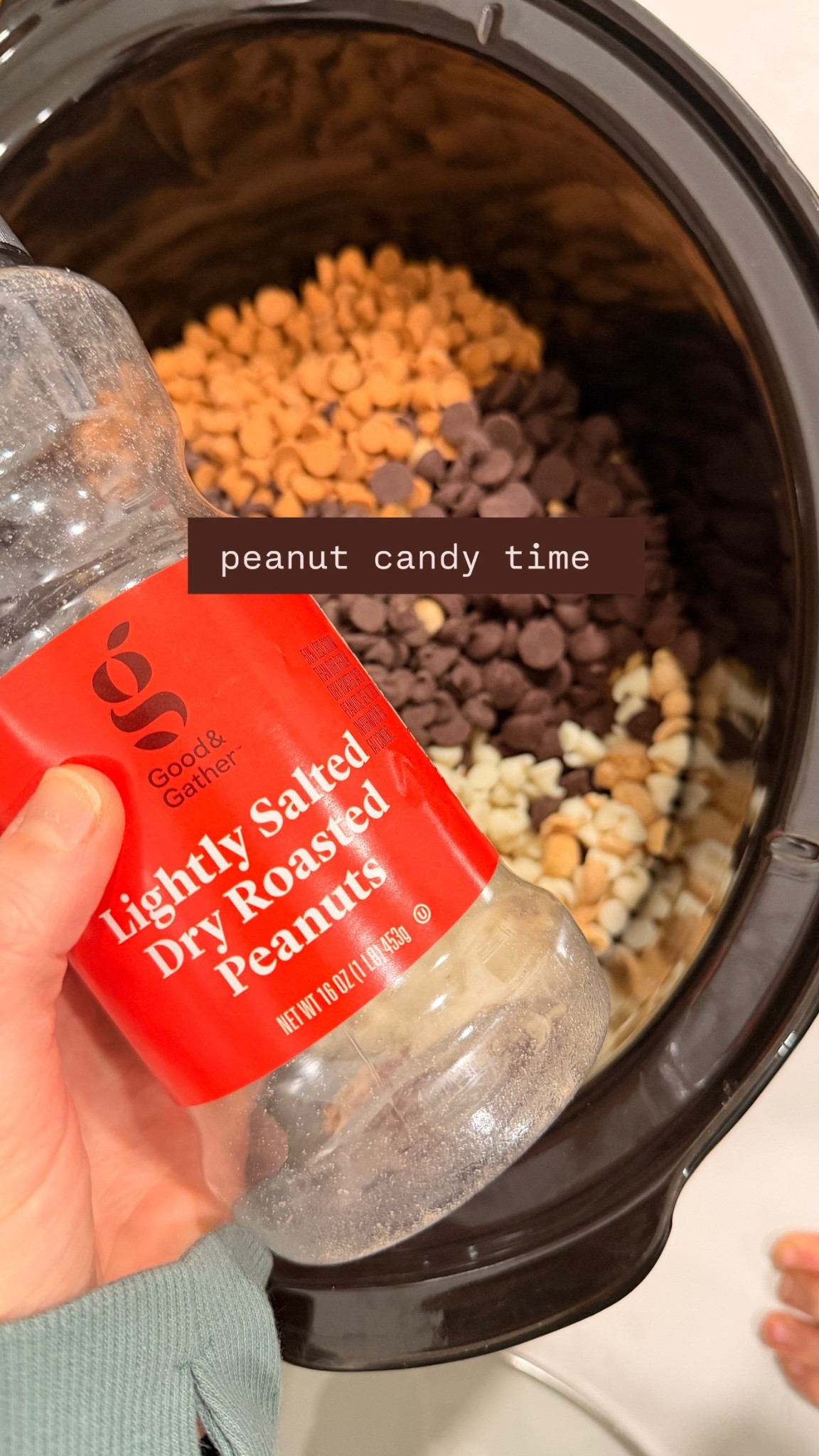 Easiest peanut candy recipe even the busiest mom can make! 

Dump 16oz of dry roasted salted peanuts in a crockpot. Pour in one cup of each - dark chocolate chips, white chocolate chips, butterscotch chips on top of the peanuts. Cover the crockpot with a towel, then the lid and turn on warm or low heat setting. In one hour mix and stir the peanuts and melted chocolate. Spoon out the peanut chocolate mixture in small mounds on a parchment lined cookie sheet. Allow to cool and harden.




#LTKGiftGuide #LTKHoliday